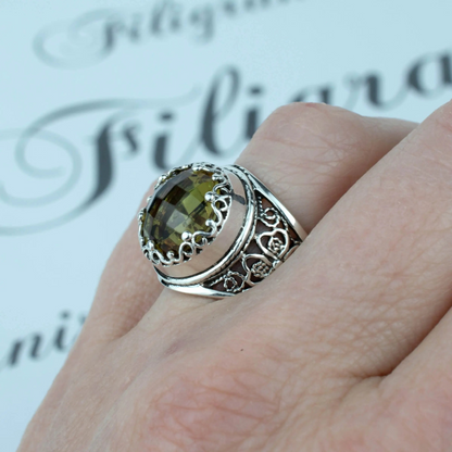 Filigree Art Alexandrite Gemstone Women Crown Silver Statement Ring, Goodies N Stuff