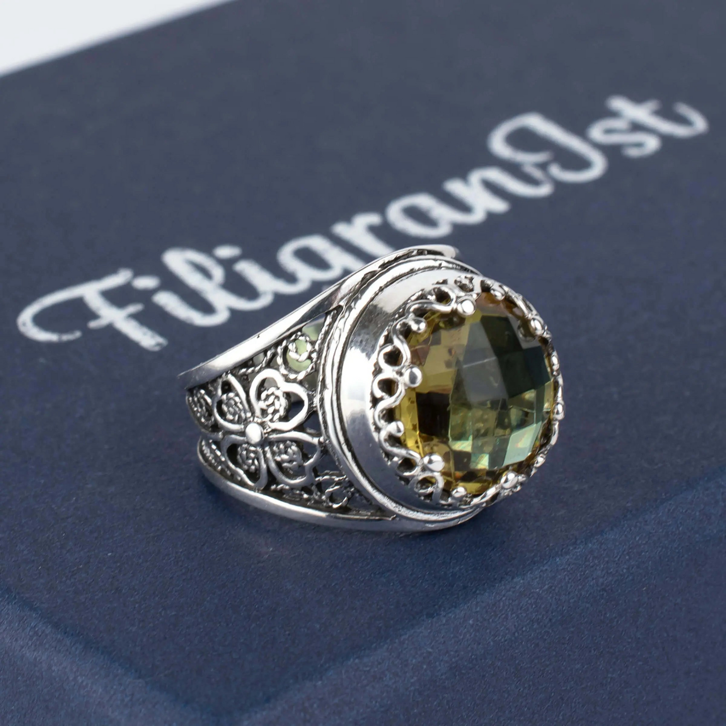 Filigree Art Alexandrite Gemstone Women Crown Silver Statement Ring, Goodies N Stuff