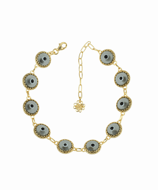 10 Beads Smokey Evil Eye Women Gold Plated Silver Link Bracelet