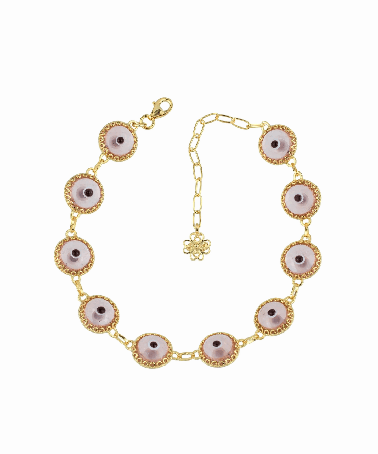 10 Beads Pink Evil Eye Women Gold Plated Silver Link Bracelet