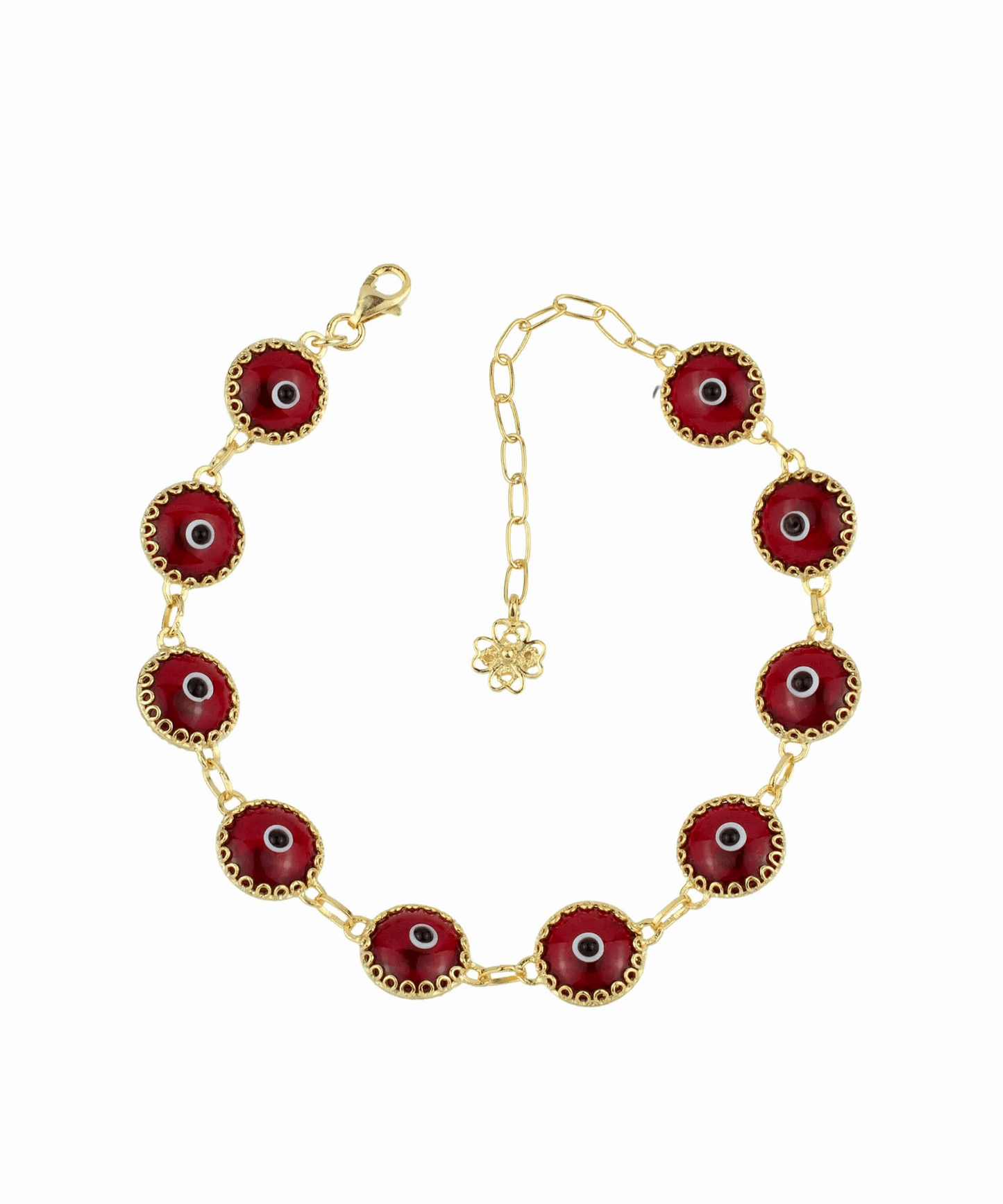 10 Beads Red Evil Eye Women Gold Plated Silver Link Bracelet