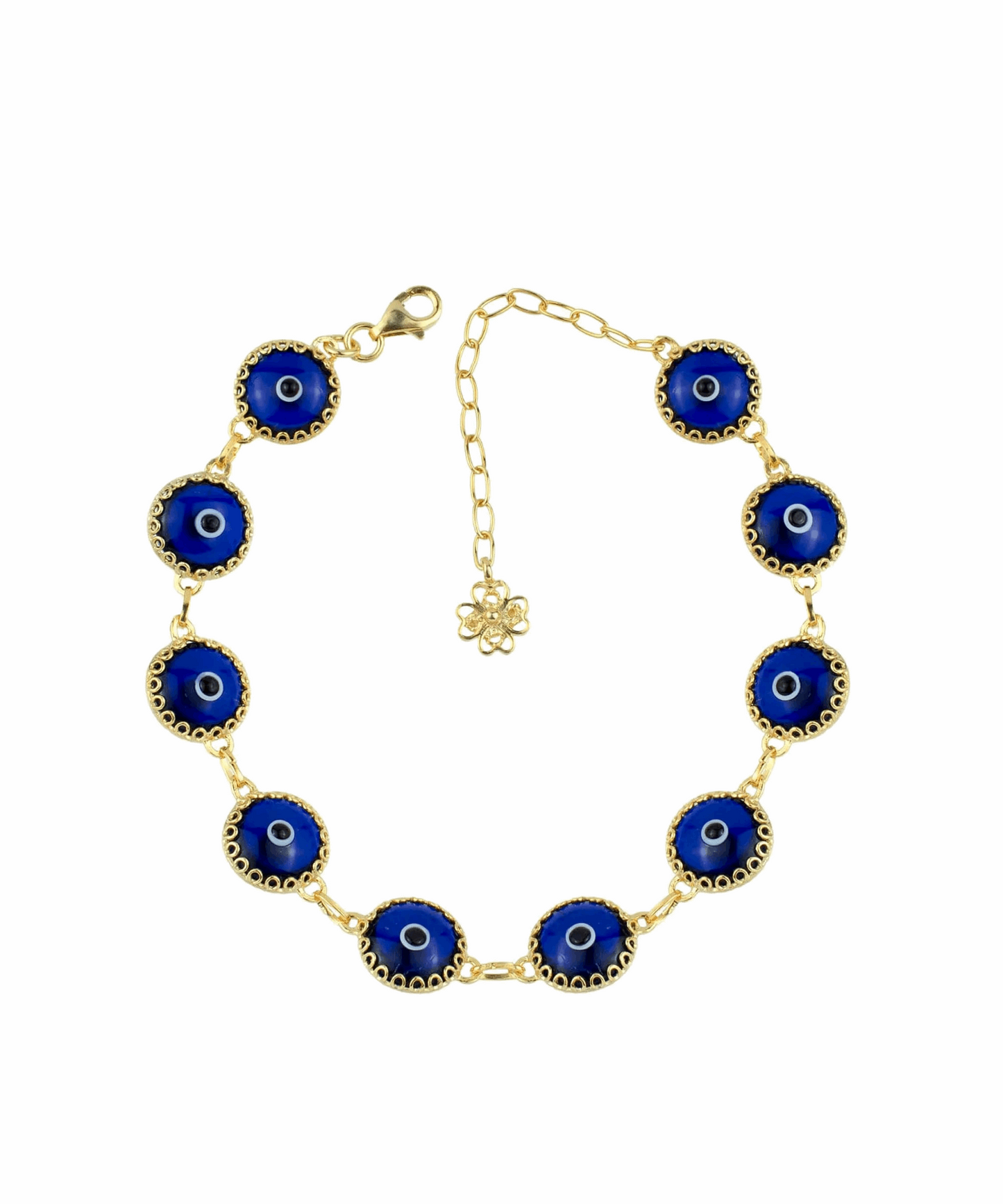 10 Beads Dark Blue Evil Eye Women Gold Plated Silver Link Bracelet