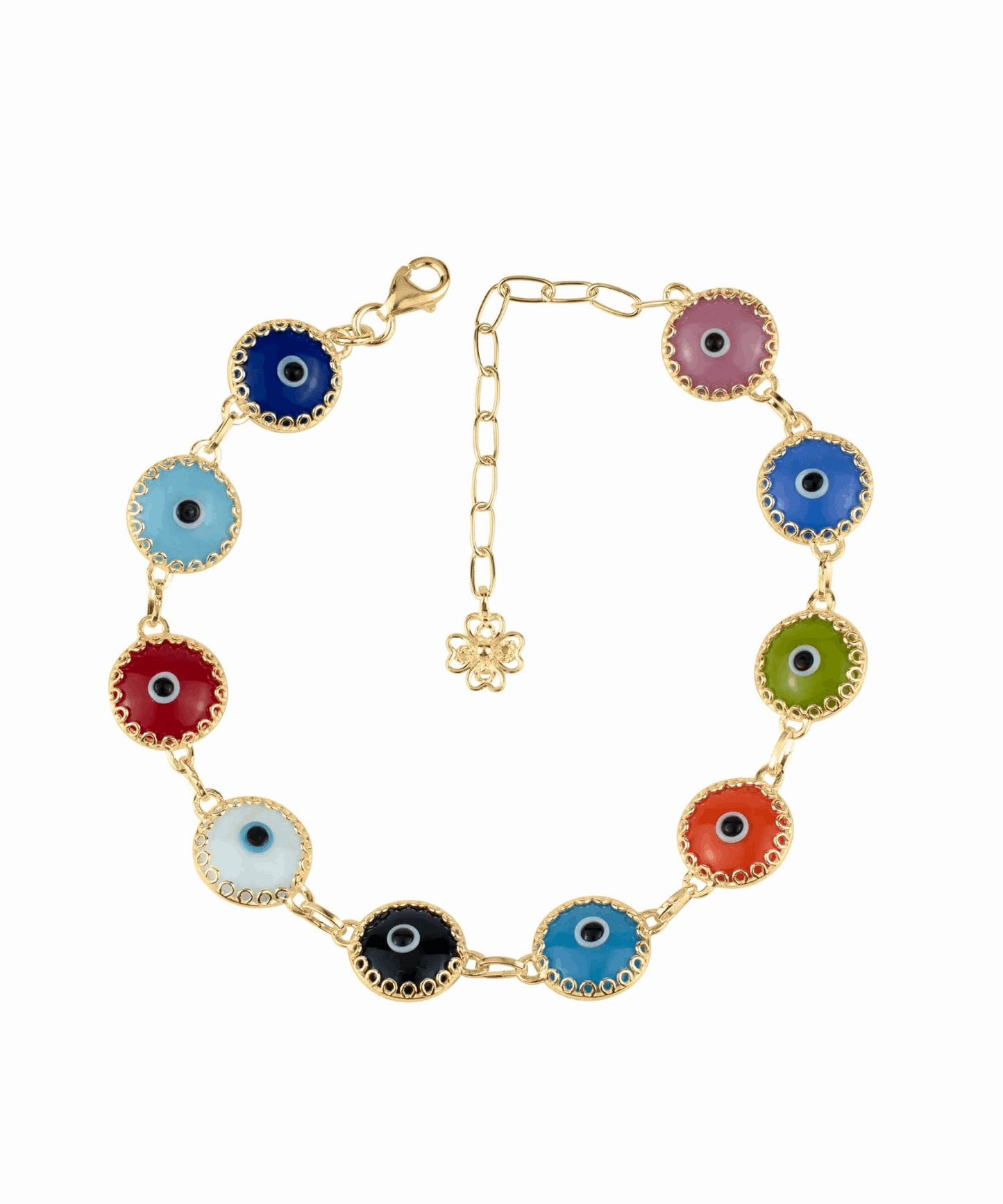 10 Beads Multicolor Evil Eye Women Gold Plated Silver Link Bracelet