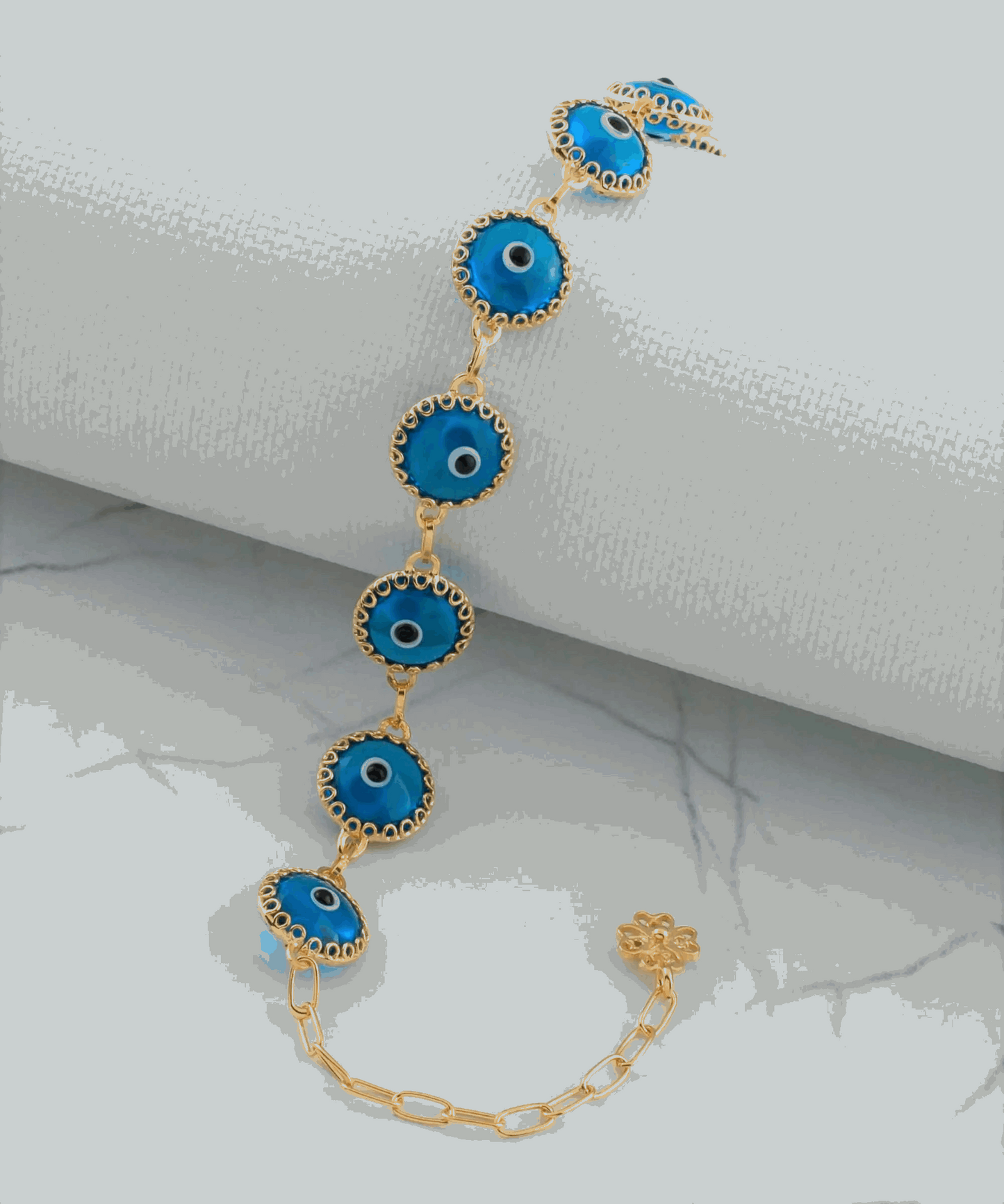 10 Beads Lapis Blue Evil Eye Women Gold Plated Silver Link Bracelet