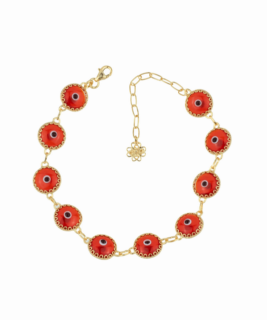 10 Beads Scarlet Evil Eye Women Gold Plated Silver Link Bracelet