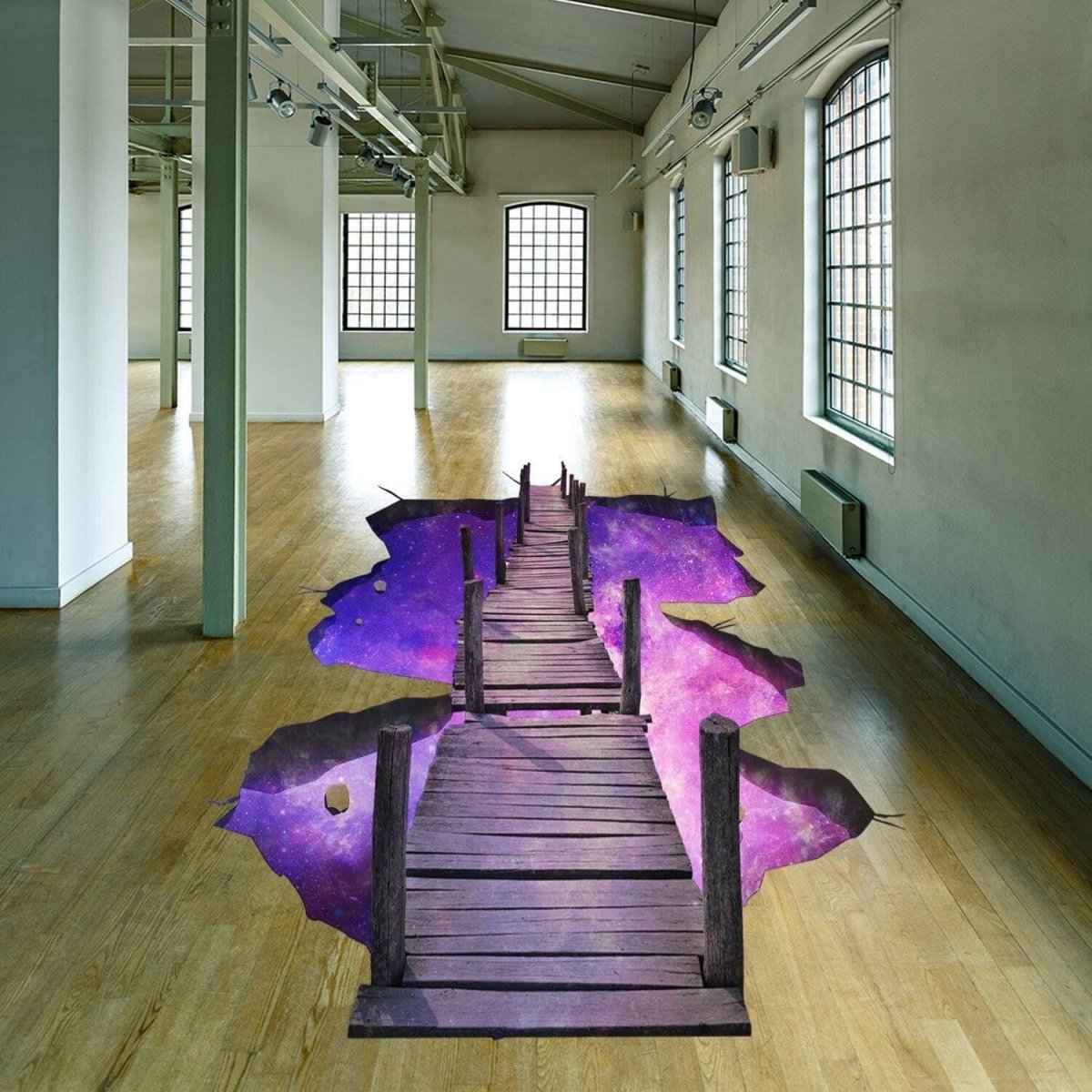 3D Galactic Bridge Floor Sticker - Vinyl Decal Space Transformation Visual Wonder, Goodies N Stuff