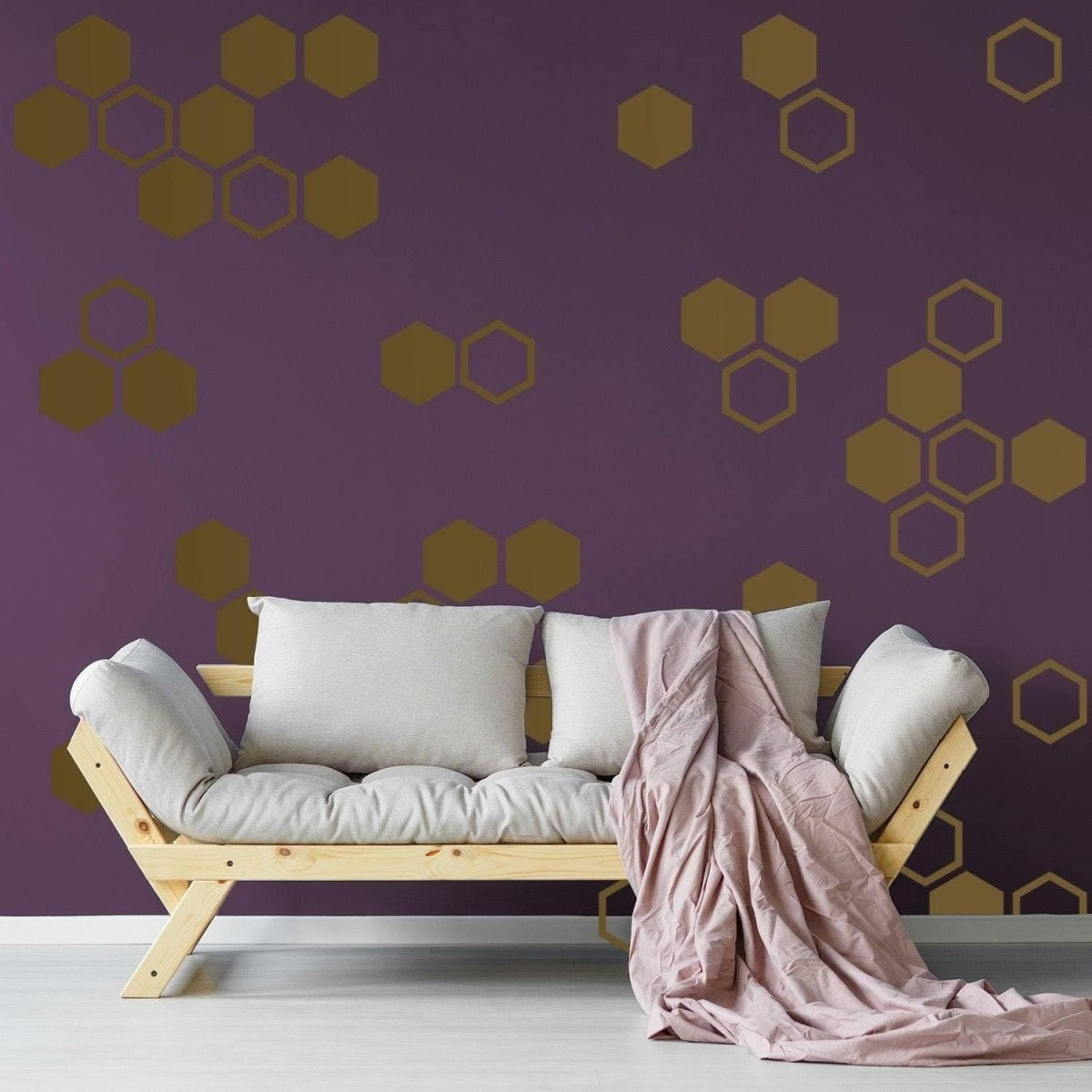 Hexagon Wall Decals - Golden Honeycomb Wall Stickers for Living Room Aesthetics, Goodies N Stuff