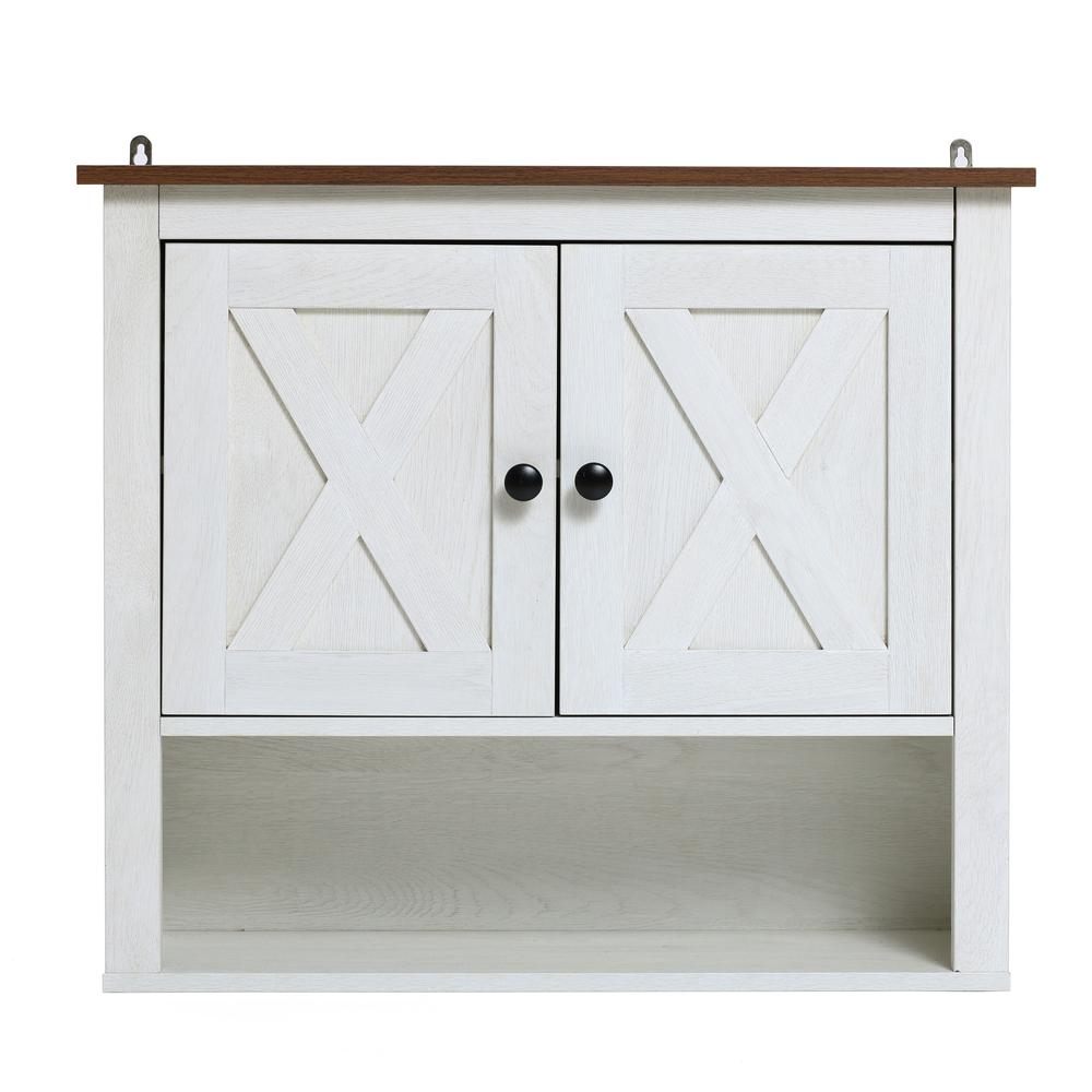 White Manufactured Wood Farmhouse 2-Door Bathroom Wall Cabinet, Goodies N Stuff
