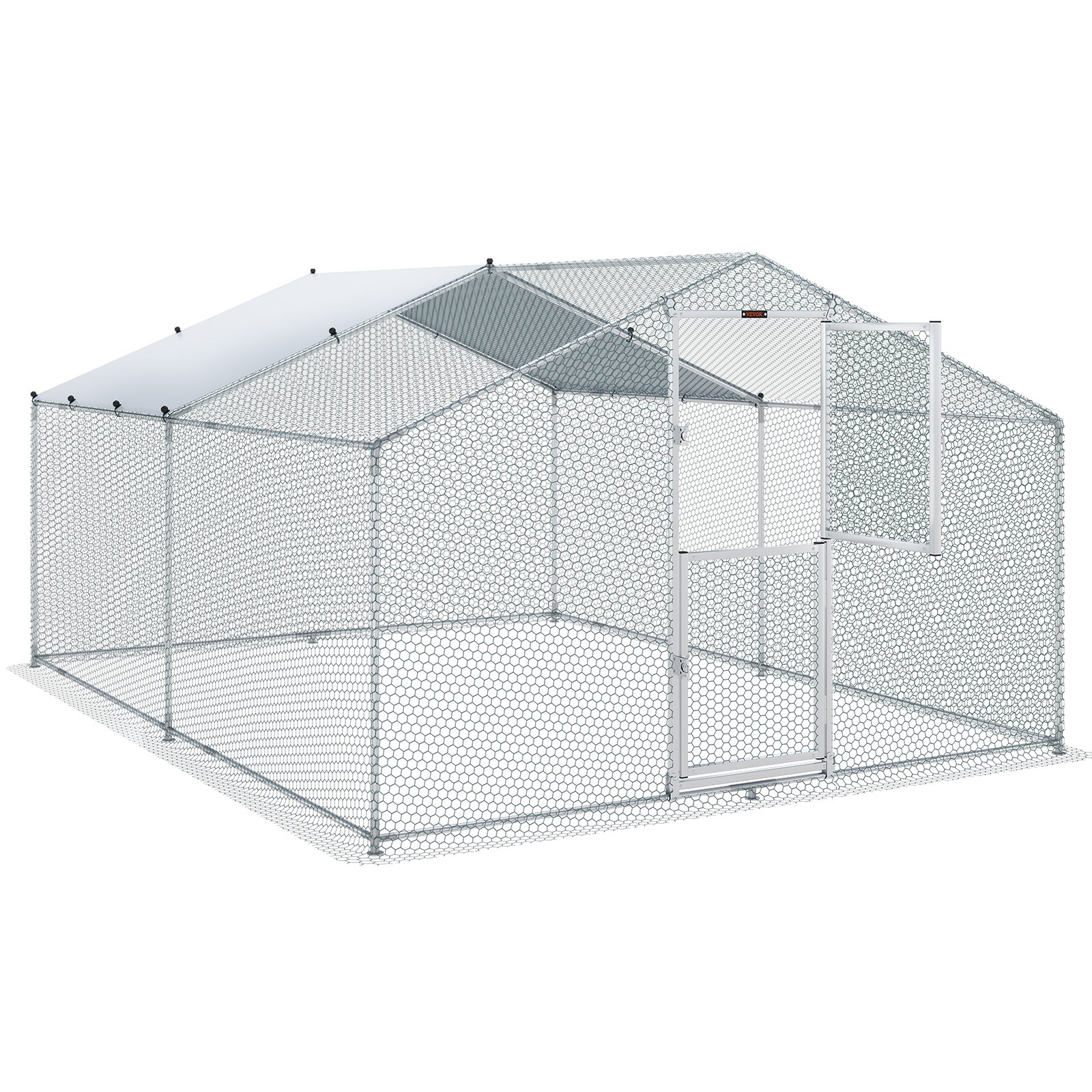 VEVOR Metal Chicken Coop, 13.1 x 9.8 x 6.6 ft Large Chicken Run, Peaked Roof Outdoor Walk-in Poultry Pen Cage for Farm or Backyard, with Water-proof Cover and Protection Mesh, for Hen, Duck, Rabbit, Goodies N Stuff