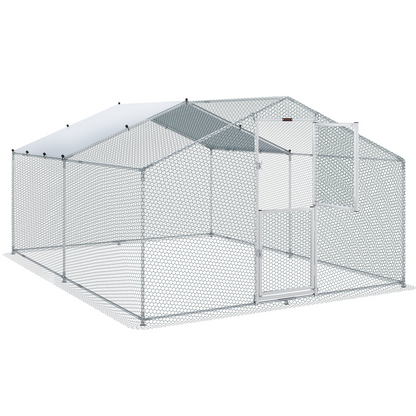 VEVOR Metal Chicken Coop, 13.1 x 9.8 x 6.6 ft Large Chicken Run, Peaked Roof Outdoor Walk-in Poultry Pen Cage for Farm or Backyard, with Water-proof Cover and Protection Mesh, for Hen, Duck, Rabbit, Goodies N Stuff