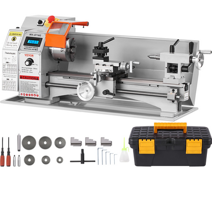 VEVOR Mini Metal Lathe Machine, 7'' x 16'', 800W Precision Benchtop Power Metal Lathe, 150-2500 RPM Continuously Variable Speed, with 3.9'' 3-jaw Metal Chuck Tool Box for Processing Precision Parts, Goodies N Stuff