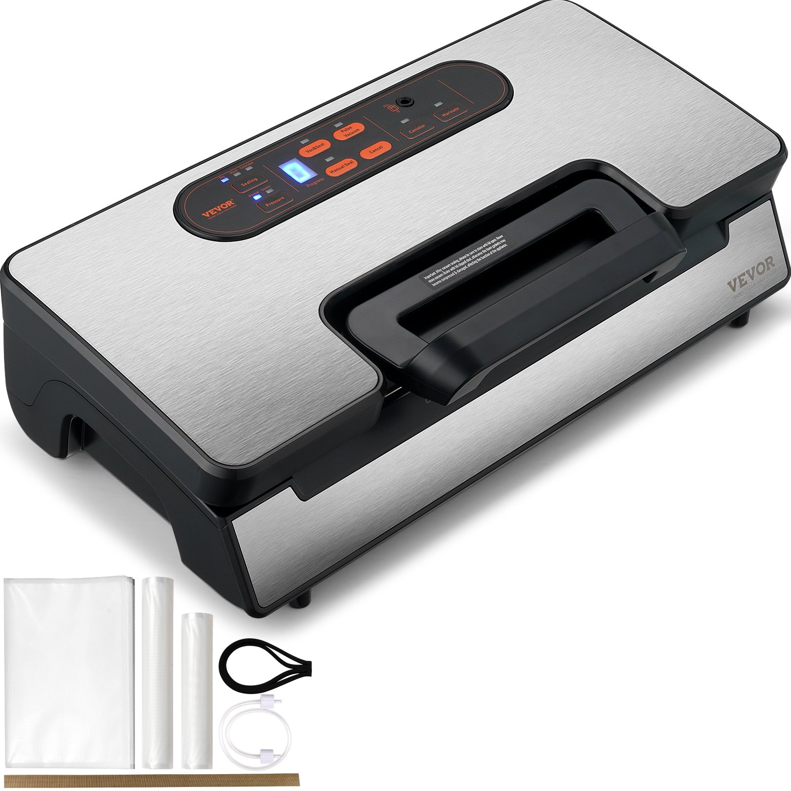 VEVOR Vacuum Sealer Machine, 90Kpa 130W Powerful Dual Pump and Dual Sealing, Dry and Moist Food Storage, Automatic and Manual Air Sealing System with Built-in Cutter, with Seal Bag and External Hose, Goodies N Stuff