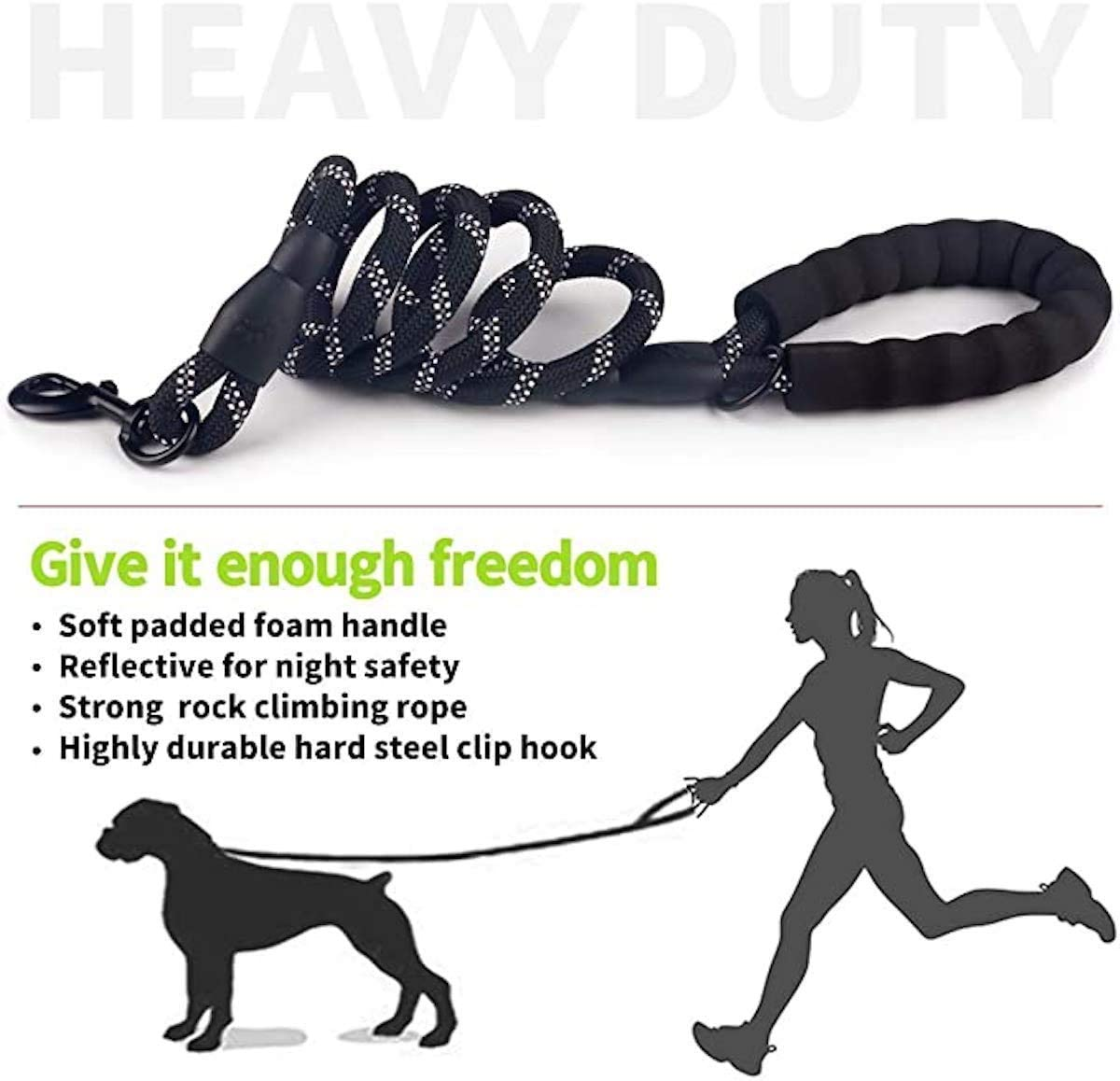 5 FT Thick Highly Reflective Dog Leash- Black, Goodies N Stuff