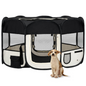 vidaXL Foldable Dog Playpen with Carrying Bag Black 57.1"x57.1"x24", Goodies N Stuff