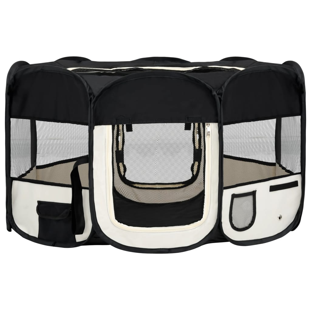 vidaXL Foldable Dog Playpen with Carrying Bag Black 57.1"x57.1"x24", Goodies N Stuff