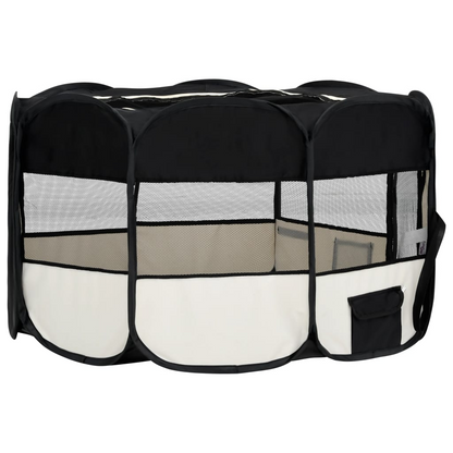 vidaXL Foldable Dog Playpen with Carrying Bag Black 57.1"x57.1"x24", Goodies N Stuff