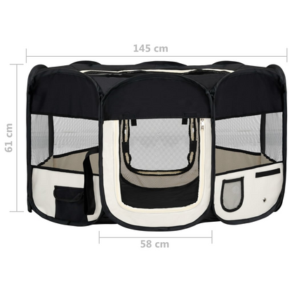 vidaXL Foldable Dog Playpen with Carrying Bag Black 57.1"x57.1"x24", Goodies N Stuff