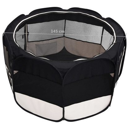 vidaXL Foldable Dog Playpen with Carrying Bag Black 57.1"x57.1"x24", Goodies N Stuff