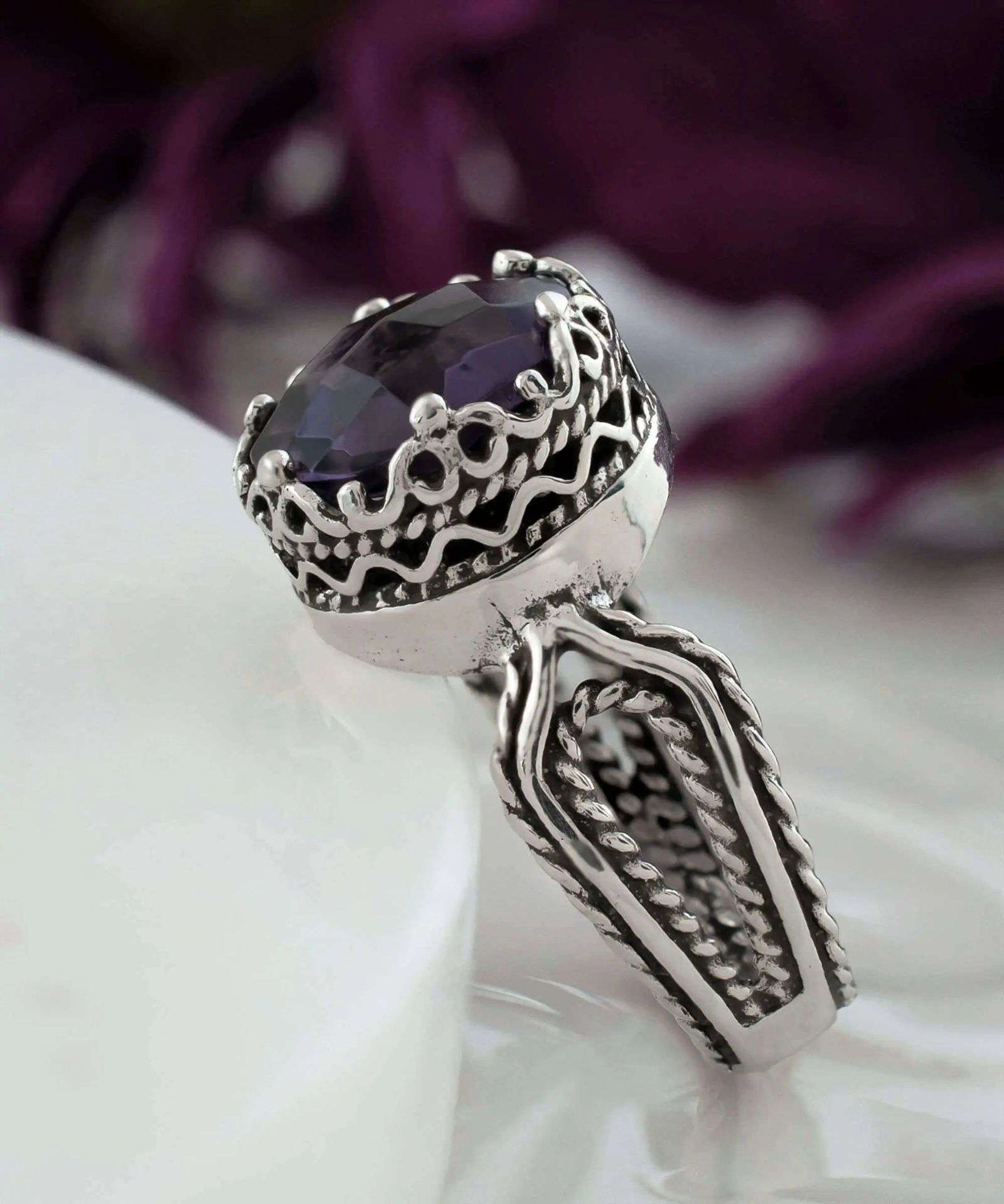 Amethyst Gemstone Women Sterling Silver Cocktail Ring, Goodies N Stuff