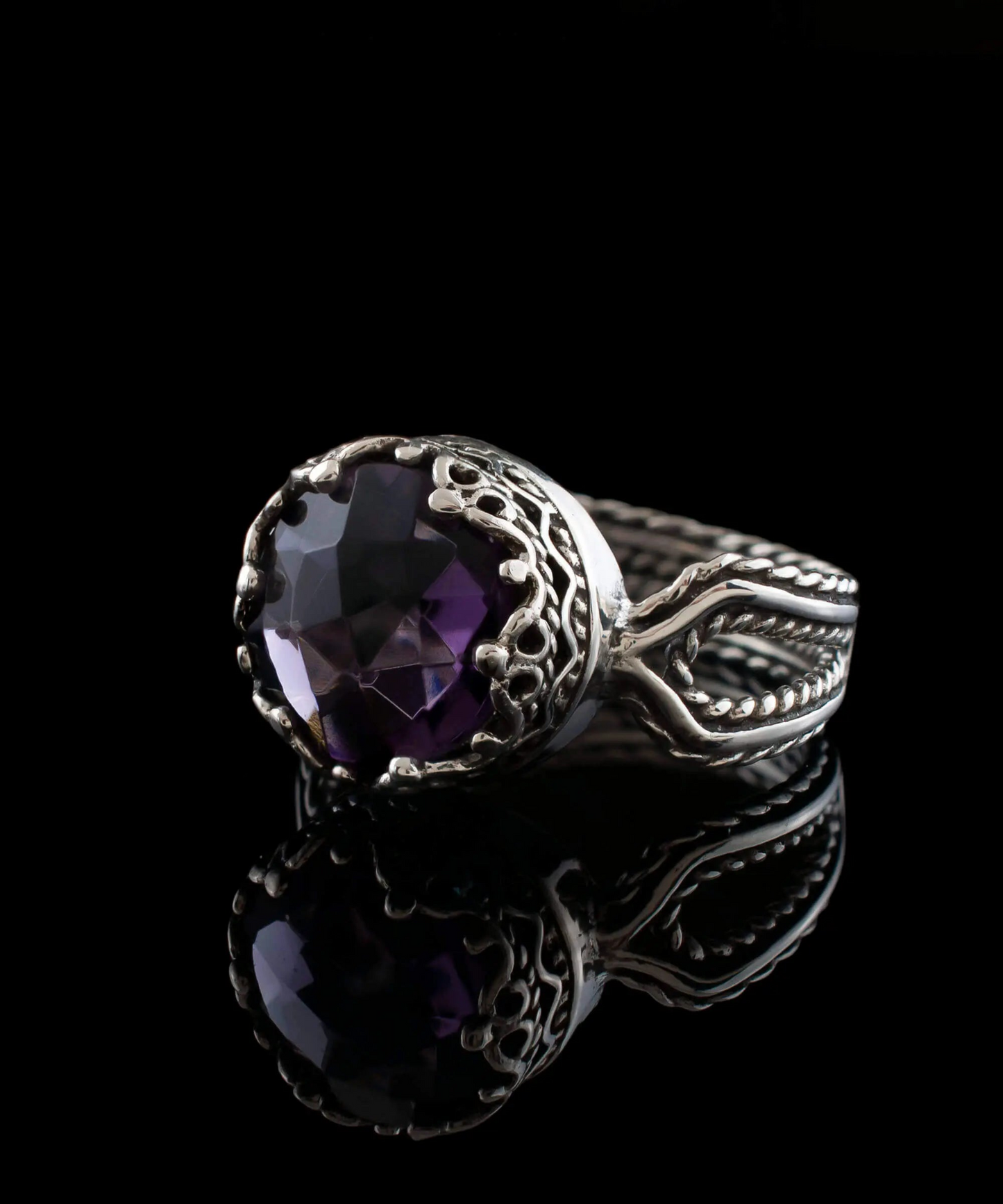 Amethyst Gemstone Women Sterling Silver Cocktail Ring, Goodies N Stuff