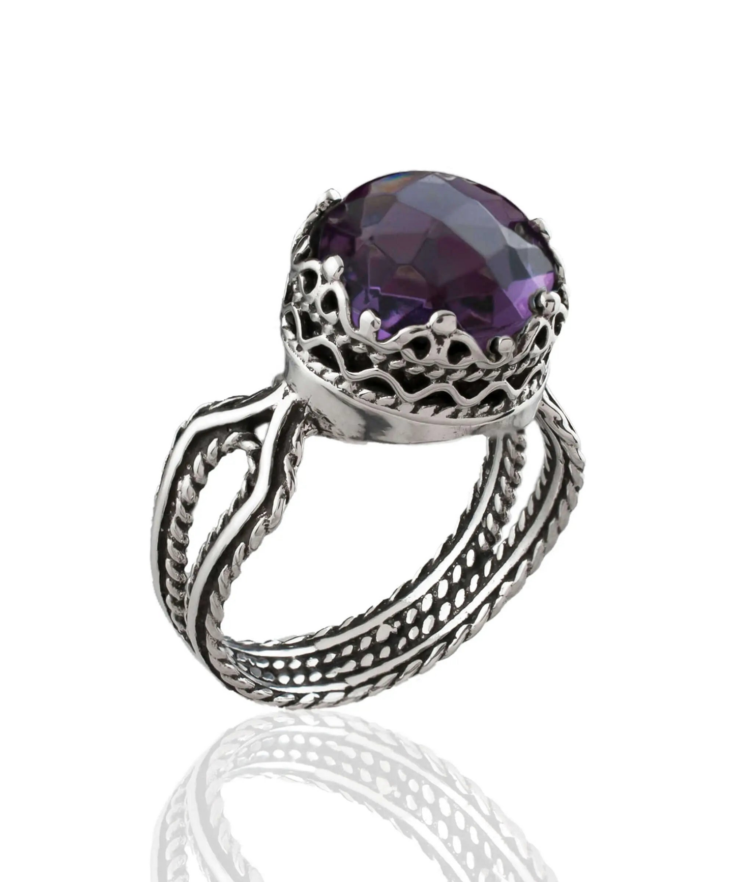 Amethyst Gemstone Women Sterling Silver Cocktail Ring, Goodies N Stuff