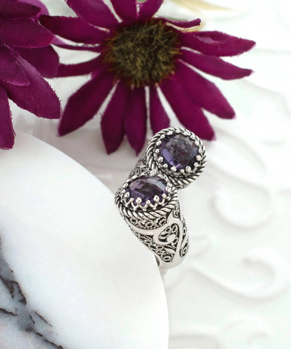 925 Sterling Silver Women's Bypass Ring with Amethyst Gemstone - Perfect for Any Occasion, Goodies N Stuff