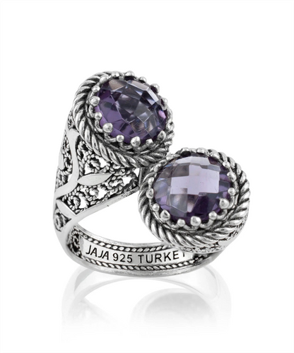 925 Sterling Silver Women's Bypass Ring with Amethyst Gemstone - Perfect for Any Occasion, Goodies N Stuff