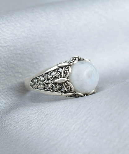 Filigree Art Moonstone Gemstone Women Silver Cocktail Ring, Goodies N Stuff