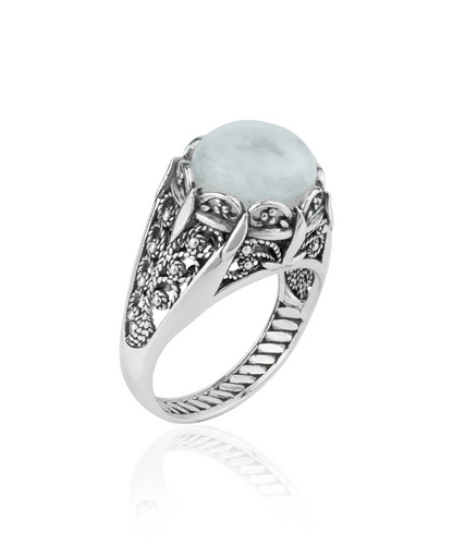 Filigree Art Moonstone Gemstone Women Silver Cocktail Ring, Goodies N Stuff