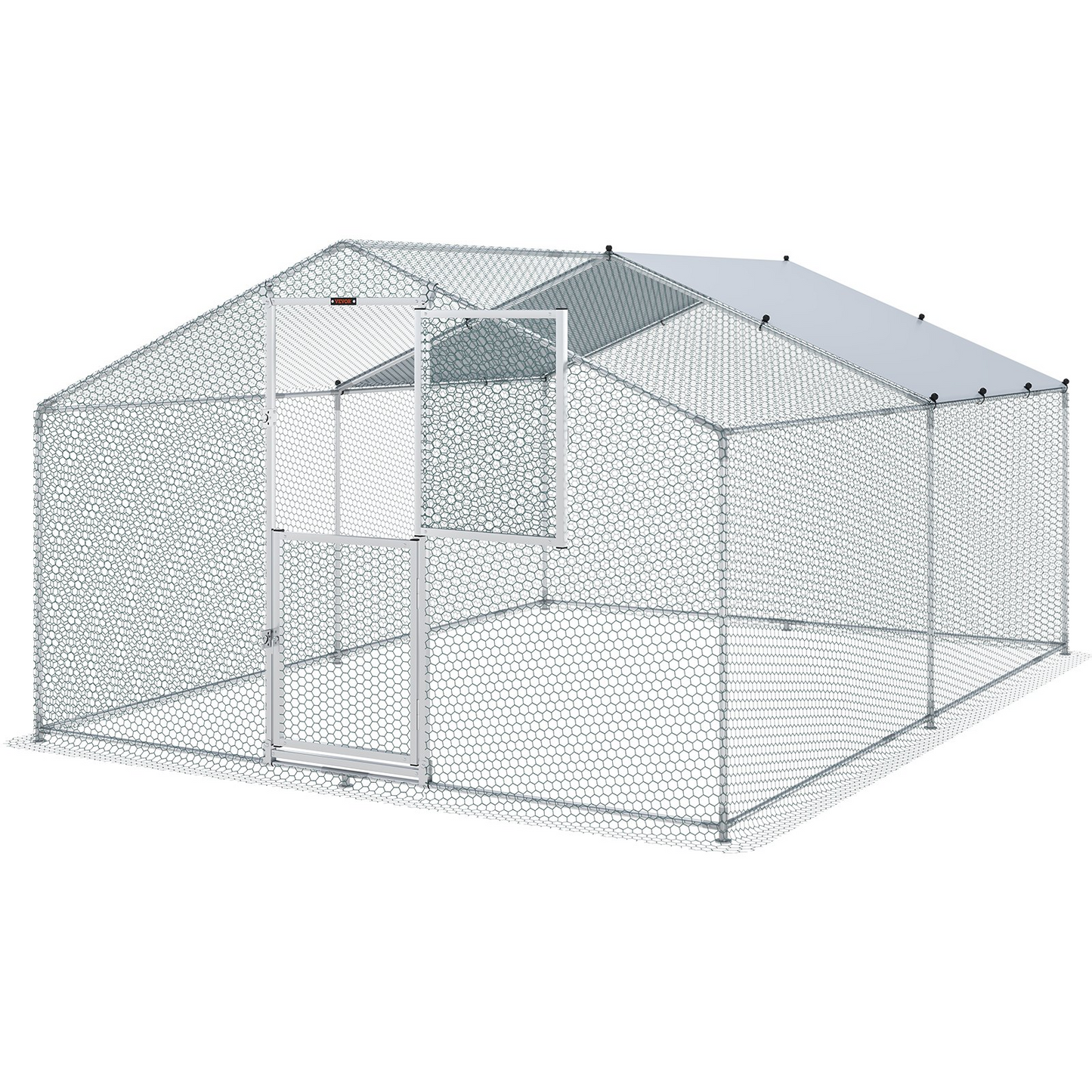 VEVOR Metal Chicken Coop, 13.1 x 9.8 x 6.6 ft Large Chicken Run, Peaked Roof Outdoor Walk-in Poultry Pen Cage for Farm or Backyard, with Water-proof Cover and Protection Mesh, for Hen, Duck, Rabbit, Goodies N Stuff