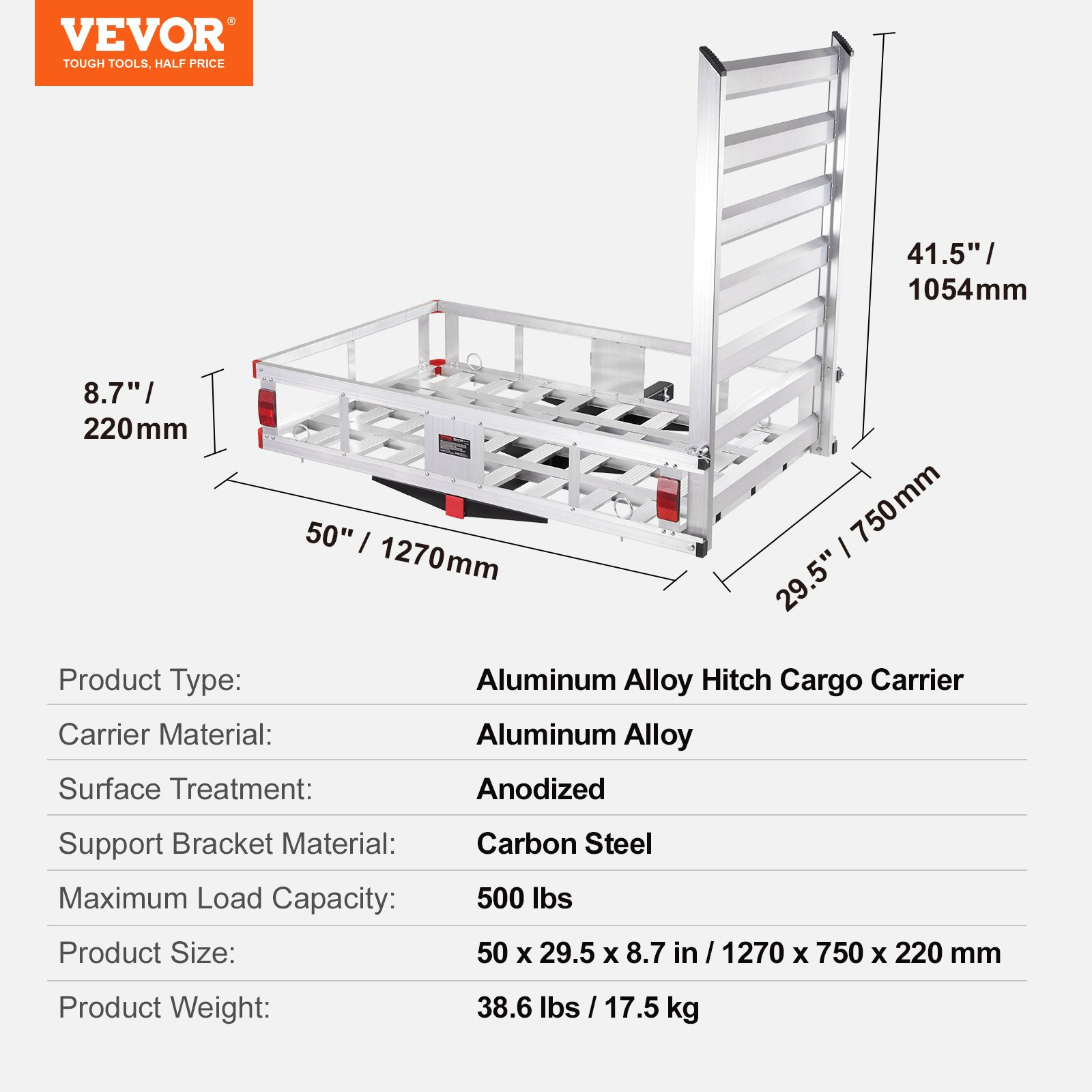 VEVOR 50 x 29.5 x 8.7 inch Hitch Cargo Carrier, 500lbs Capacity Trailer Hitch Mounted Cargo Basket, Aluminum Luggage Carrier Rack with Folding Ramp, Fits 2" Hitch Receiver for SUV Truck Pickup Camping, Goodies N Stuff