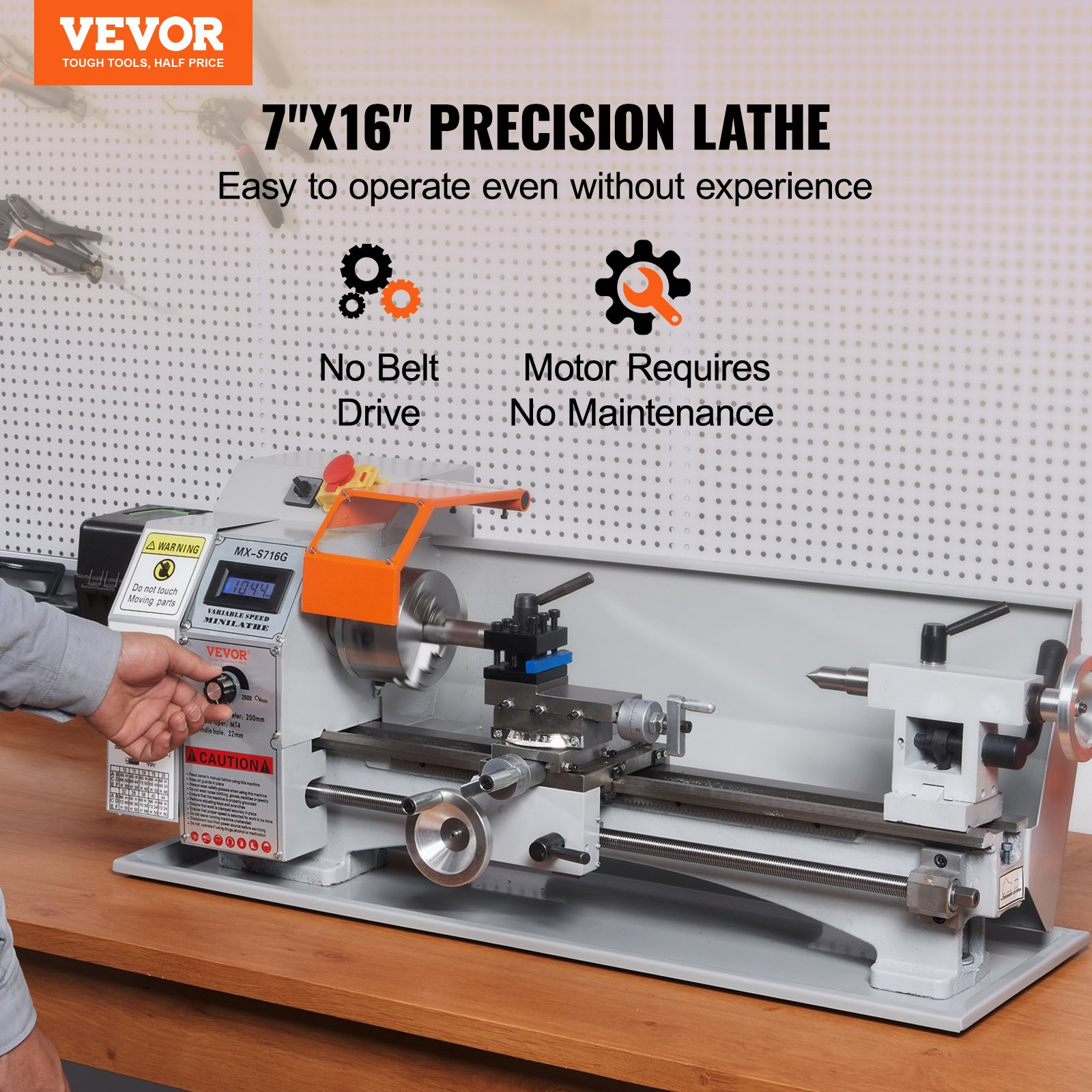 VEVOR Mini Metal Lathe Machine, 7'' x 16'', 800W Precision Benchtop Power Metal Lathe, 150-2500 RPM Continuously Variable Speed, with 3.9'' 3-jaw Metal Chuck Tool Box for Processing Precision Parts, Goodies N Stuff