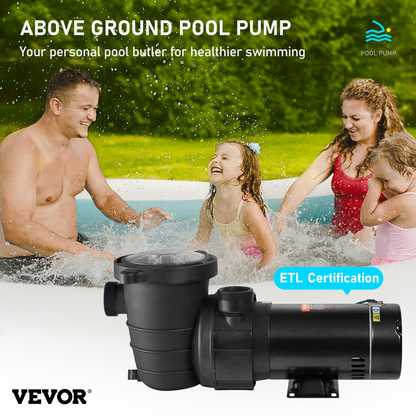 VEVOR Swimming Pool Pump 2.0HP 115V 1500W, Single Speed Pumps for Above Ground Pool, Powerful Self Primming Pool Pumps w/ Strainer Basket, 5400 GPH Max. Flow, ETL Certification, Goodies N Stuff