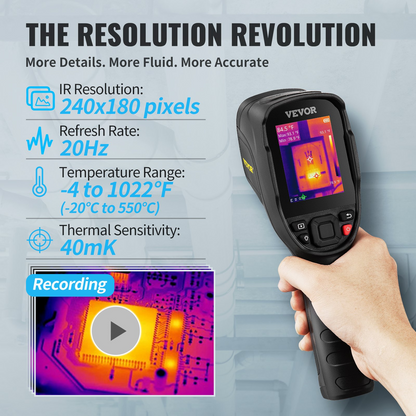 VEVOR Thermal Imaging Camera, 240x180 IR Resolution with 2MP Visual Camera, 20Hz Refresh Rate Infrared Camera with -4℉~1022℉ Temperature Range, 64G Built-in SD Card and Rechargeable Li-ion Battery, Goodies N Stuff