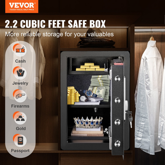 VEVOR Safe 2.2 Cubic Feet Home Safe Steel for Cash Gold 15.75x13x23.6 inch, Goodies N Stuff