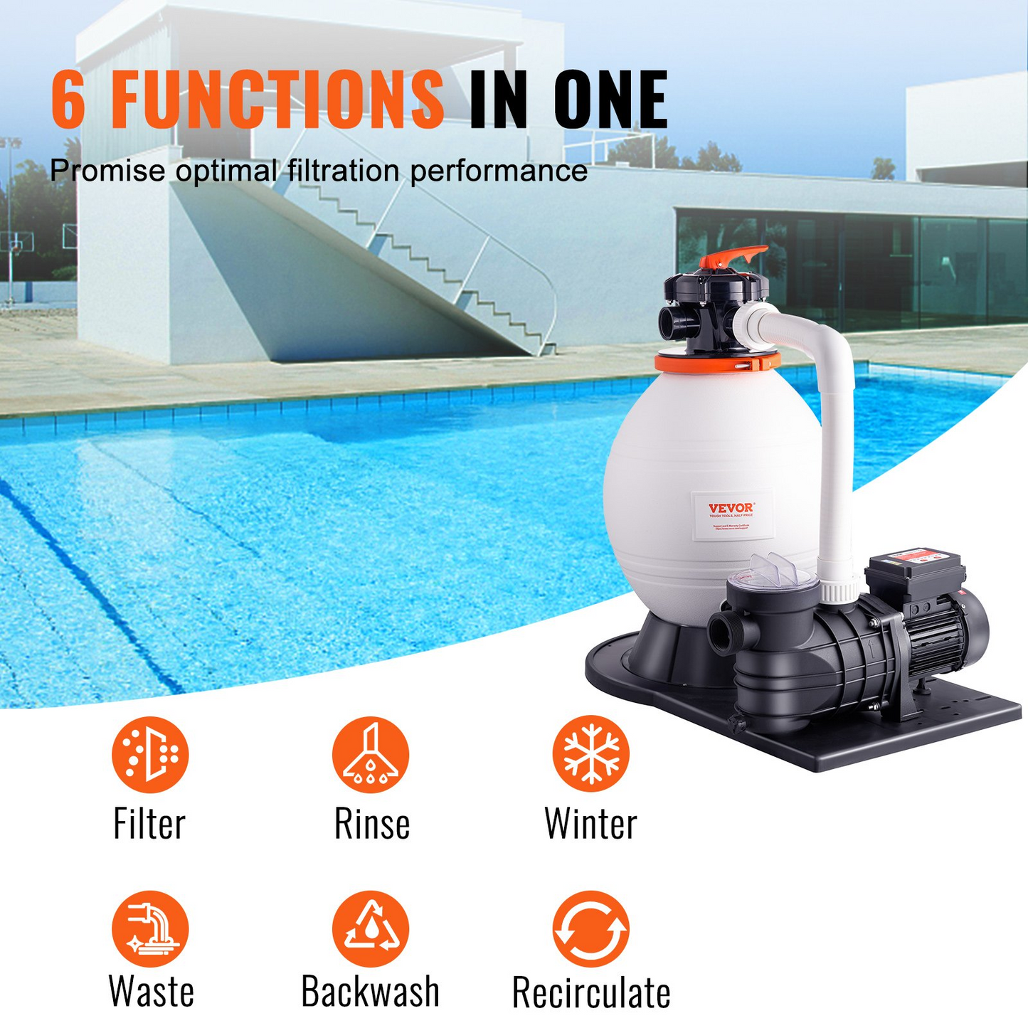 VEVOR Sand Filter Pump for Above Ground Pools, 16-inch, 3500 GPH, 1 HP Swimming Pool Pumps System & Filters Combo Set with 6-Way Multi-Port Valve and Strainer Basket, for Domestic and Commercial Pools, Goodies N Stuff