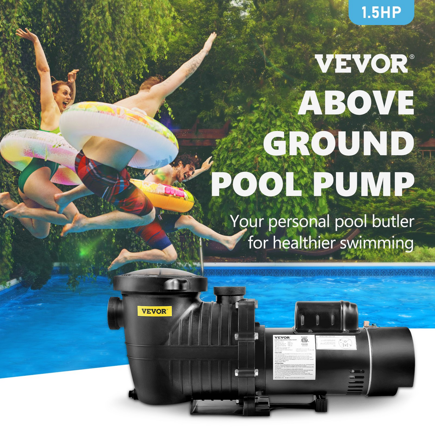 VEVOR Pool Pump 1.5HP 230V, Variable Dual Speed Pumps 1100W for Above Ground Pool, Powerful Self-priming Pump w/ Strainer Filter Basket, 5400 GPH Max. Flow, Energy Saving Swimming Pool Pump, Goodies N Stuff