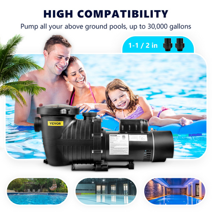 VEVOR Pool Pump 1.5HP 230V, Variable Dual Speed Pumps 1100W for Above Ground Pool, Powerful Self-priming Pump w/ Strainer Filter Basket, 5400 GPH Max. Flow, Energy Saving Swimming Pool Pump, Goodies N Stuff