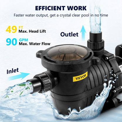 VEVOR Pool Pump 1.5HP 230V, Variable Dual Speed Pumps 1100W for Above Ground Pool, Powerful Self-priming Pump w/ Strainer Filter Basket, 5400 GPH Max. Flow, Energy Saving Swimming Pool Pump, Goodies N Stuff