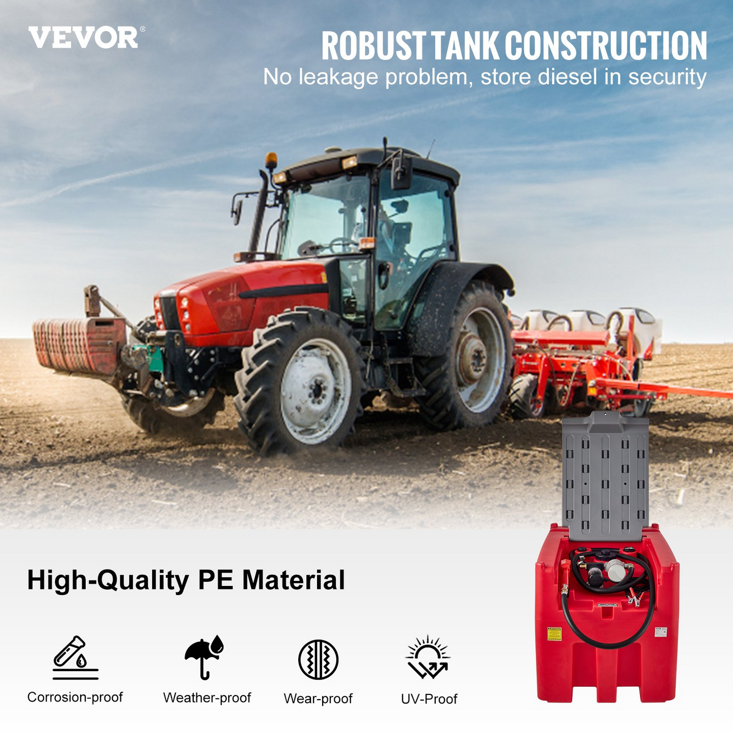 VEVOR Portable Diesel Tank, 116 Gallon Capacity & 10 GPM Flow Rate, Diesel Fuel Tank with 12V Electric Transfer Pump and 13.1ft Rubber Hose, PE Diesel Transfer Tank for Easy Fuel Transportation, Red, Goodies N Stuff