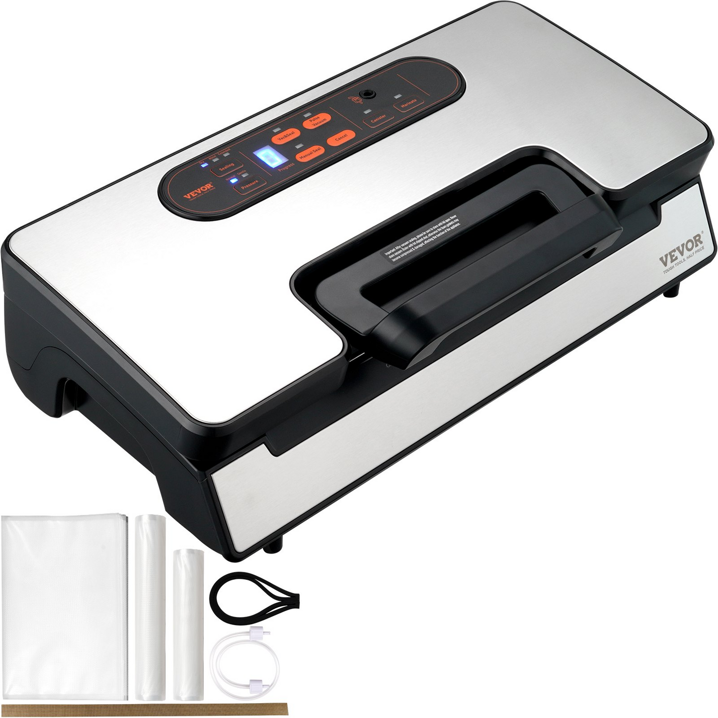 VEVOR Vacuum Sealer Machine, 90Kpa 130W Powerful Dual Pump and Dual Sealing, Dry and Moist Food Storage, Automatic and Manual Air Sealing System with Built-in Cutter, with Seal Bag and External Hose, Goodies N Stuff