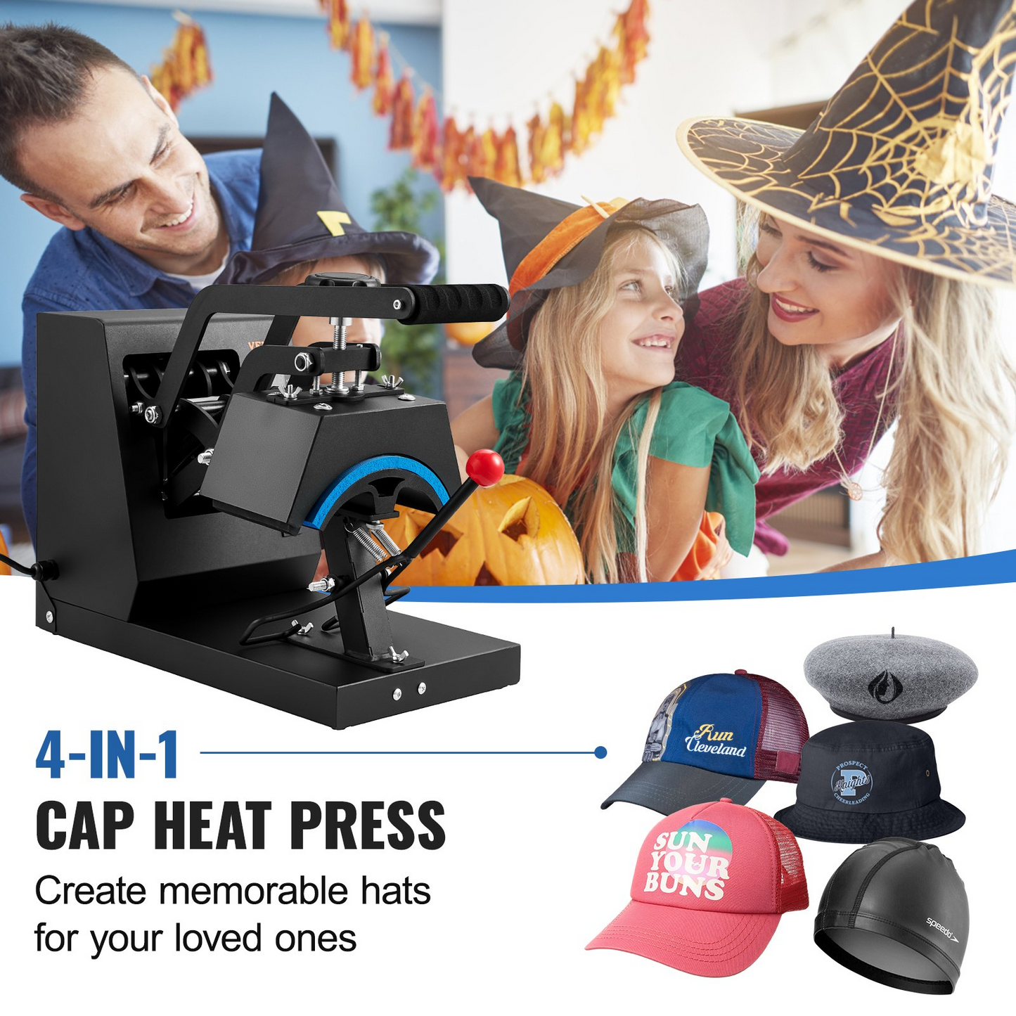VEVOR Hat Heat Press, 4-in-1 Cap Heat Press Machine, 6x3inches Clamshell Sublimation Transfer, LCD Digital Timer Temperature Control with 4pcs Curved Heating Elements (6x3/6.7x2.7/6.7x2.7/8.1x3.5), Goodies N Stuff
