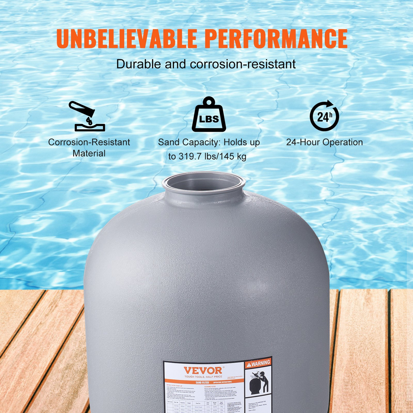 VEVOR Sand Filter, 24-inch, Up to 65 GPM Flow Rate, Above Inground Swimming Pool Sand Filter System with 7-Way Multi-Port Valve, Filter, Backwash, Rinse, Recirculate, Waste, Winter, Closed Functions, Goodies N Stuff