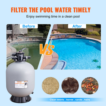 VEVOR Sand Filter, 24-inch, Up to 65 GPM Flow Rate, Above Inground Swimming Pool Sand Filter System with 7-Way Multi-Port Valve, Filter, Backwash, Rinse, Recirculate, Waste, Winter, Closed Functions, Goodies N Stuff