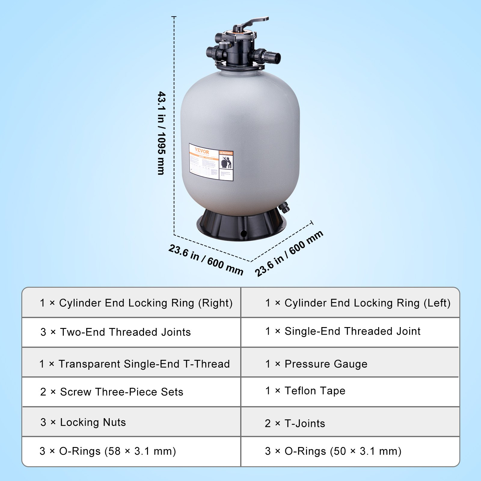 VEVOR Sand Filter, 24-inch, Up to 65 GPM Flow Rate, Above Inground Swimming Pool Sand Filter System with 7-Way Multi-Port Valve, Filter, Backwash, Rinse, Recirculate, Waste, Winter, Closed Functions, Goodies N Stuff