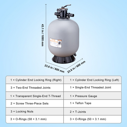 VEVOR Sand Filter, 24-inch, Up to 65 GPM Flow Rate, Above Inground Swimming Pool Sand Filter System with 7-Way Multi-Port Valve, Filter, Backwash, Rinse, Recirculate, Waste, Winter, Closed Functions, Goodies N Stuff