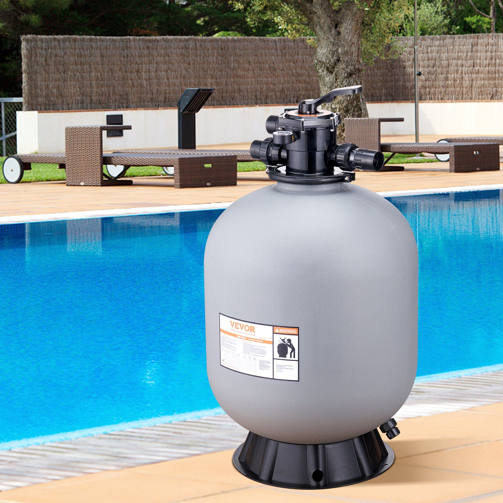 VEVOR Sand Filter, 24-inch, Up to 65 GPM Flow Rate, Above Inground Swimming Pool Sand Filter System with 7-Way Multi-Port Valve, Filter, Backwash, Rinse, Recirculate, Waste, Winter, Closed Functions, Goodies N Stuff