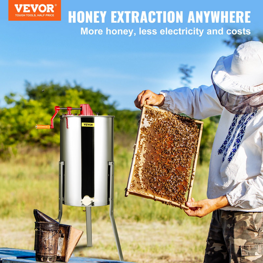 VEVOR Manual Honey Extractor, 2/4 Frames Honey Spinner Extractor, Stainless Steel Beekeeping Extraction, Honeycomb Drum Spinner with Lid, Apiary Centrifuge Equipment with Height Adjustable Stand, Goodies N Stuff