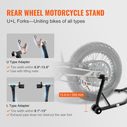 VEVOR Motorcycle Stand Lift, 850lbs Front Rear Combo Stand Lift Stand, Front and Rear Wheel Fork Stand, U+L Fork Swingarm Spool, Compatible with Most Yamaha Honda Kawasaki Suzuki Motorcycles, Black, Goodies N Stuff