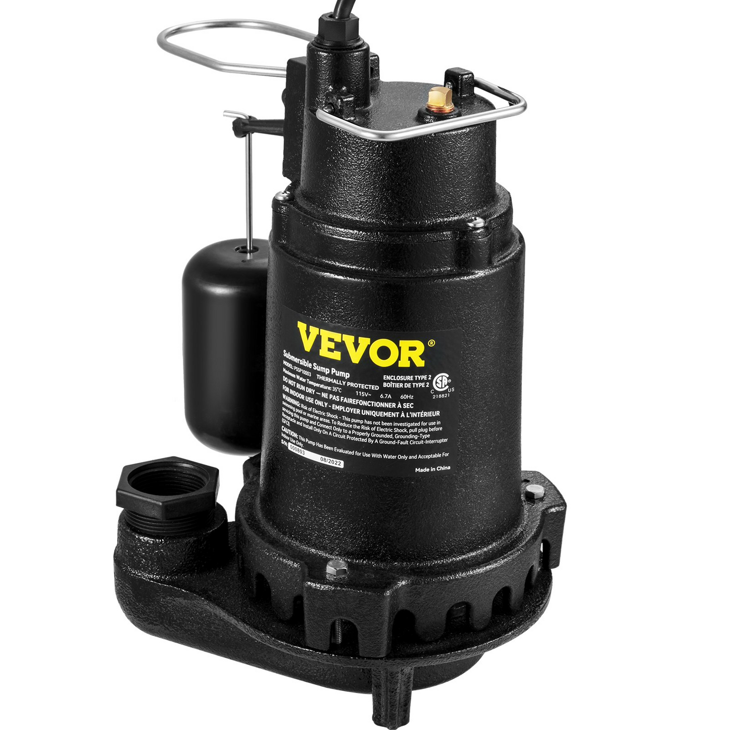 VEVOR 1HP Sewage Pump, 5600 GPH Cast Iron Submersible Sump Pump with Automatic Snap-action Float Switch, Heavy-Duty Submersible Sewage, Effluent Pump for Septic Tank, Basement, Flooding Area, Goodies N Stuff